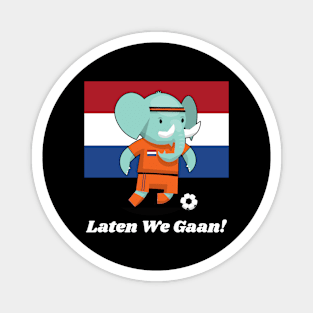 ⚽ Netherlands Football, Cute Elephant Kicks Ball, Laten We Gaan! Magnet